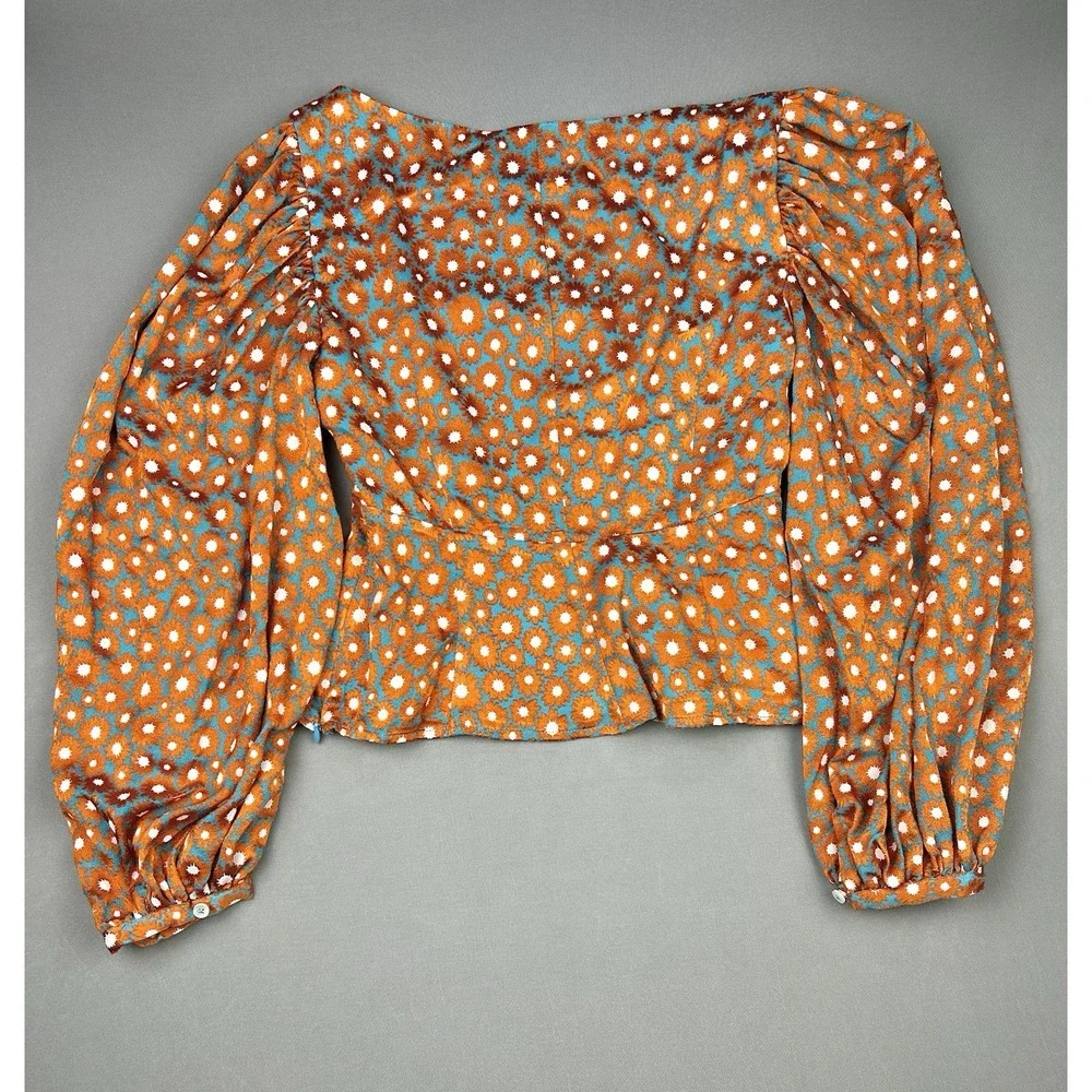 Staud Women's‎ 0 Puff Sleeve Floral Blouse Retro Whimsical Top
